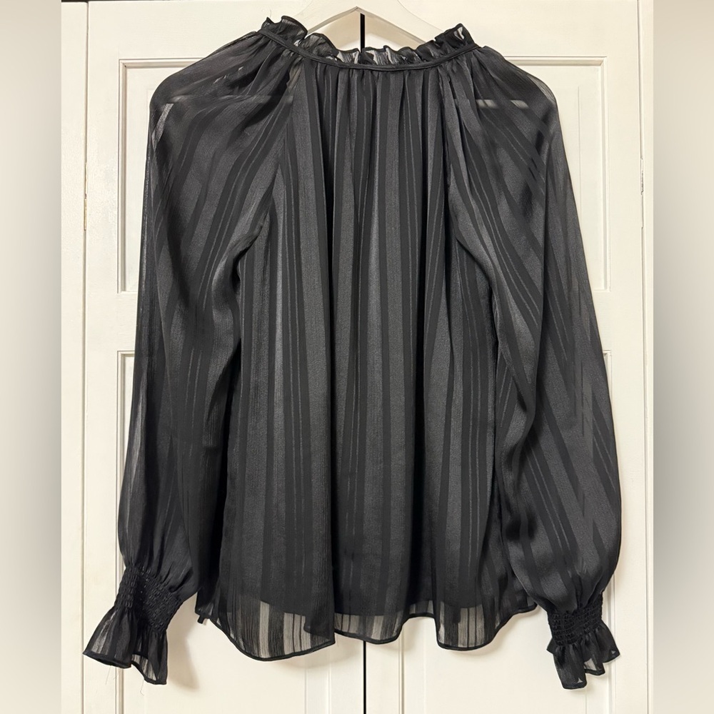 Sam Edelman Black Sheer Striped Tie Neck Blouse Festive Fairy Grunge Small - Picture 2 of 7